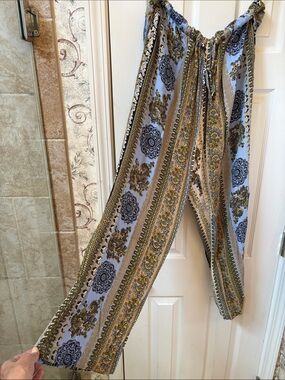 Size L Boca Bay Boho Printed Wide Leg Pants in Blue and Gold